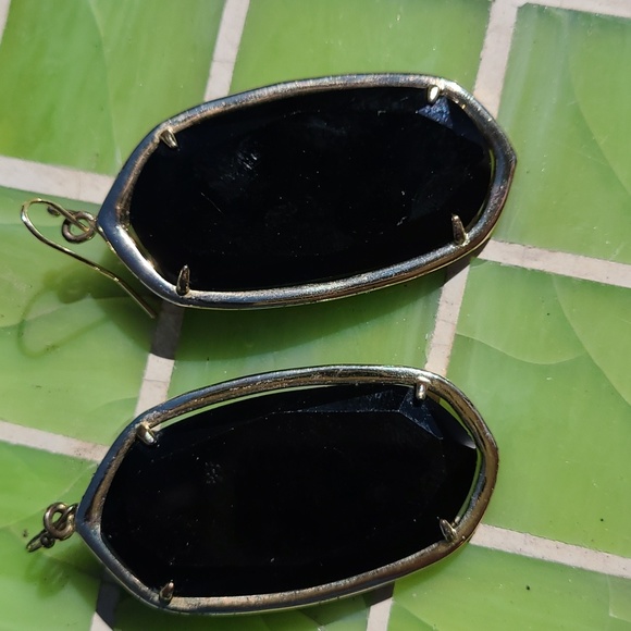 Retired Kendra Scott GABBY drop earrings black  iridescent slate gold plated VTG - Picture 3 of 11